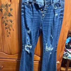 Judy Blue Distressed Dark Blue Flare Jeans